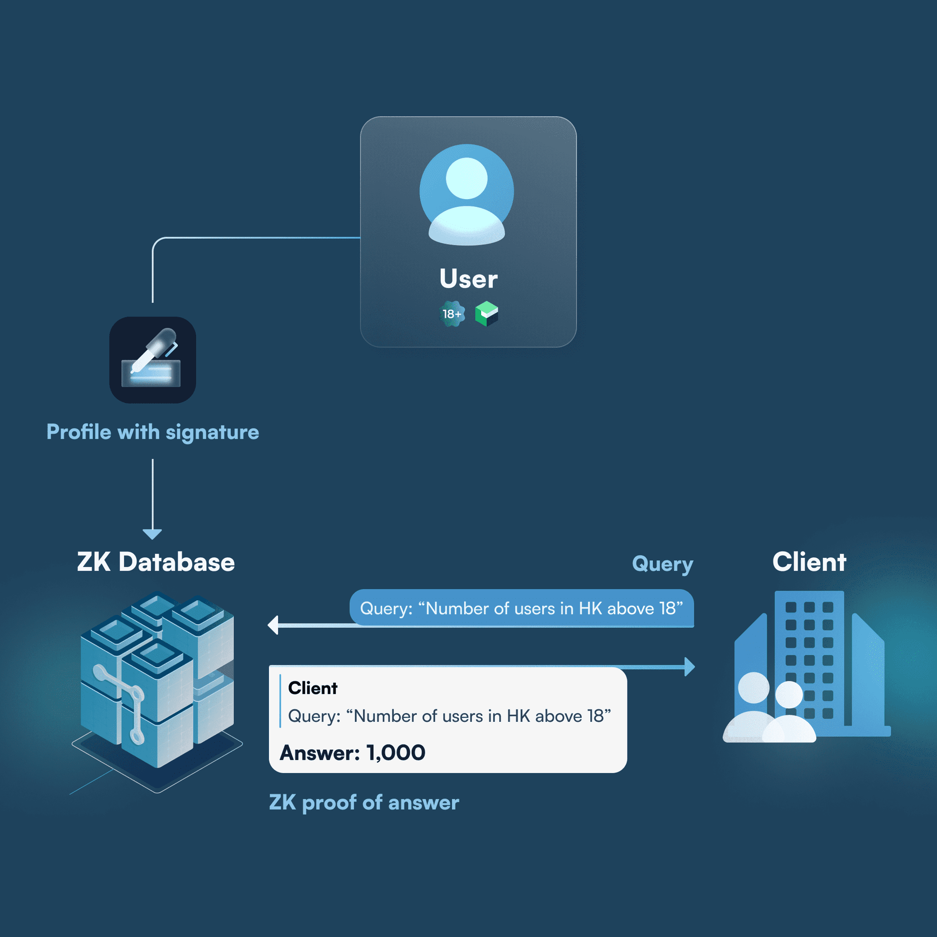 a user flow leading to zk database