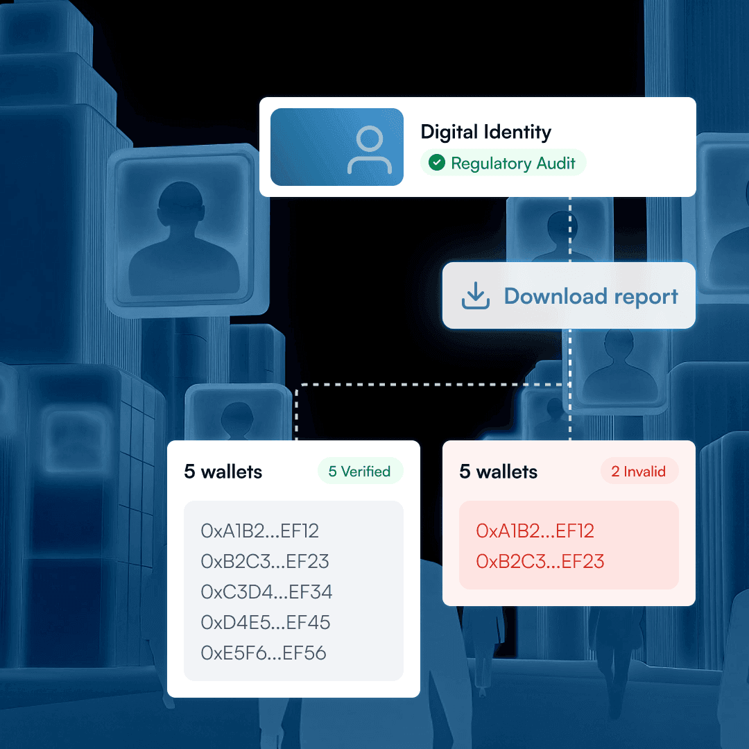 Digital identity regulatory audit downloading a report of verified and invalid wallets